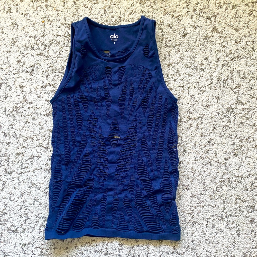 ALO Navy Laser Cut Mesh Tank